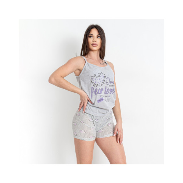 3128-6 серая женская пижама с принтом (майка + шорты) (4 ед. размеры норма: M. L. XL. 2XL) партия 3099