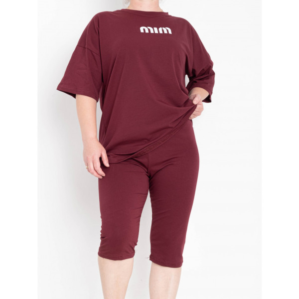 0142-52 бордовий жіночий костюм двійка (футболка + велосипедки) (5'TH AVENUE, турецька бавовна, 3 од. розміри батал: 54. 56. 58)
