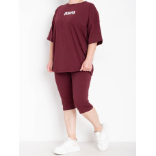 0142-52 бордовий жіночий костюм двійка (футболка + велосипедки) (5'TH AVENUE, турецька бавовна, 3 од. розміри батал: 54. 56. 58)