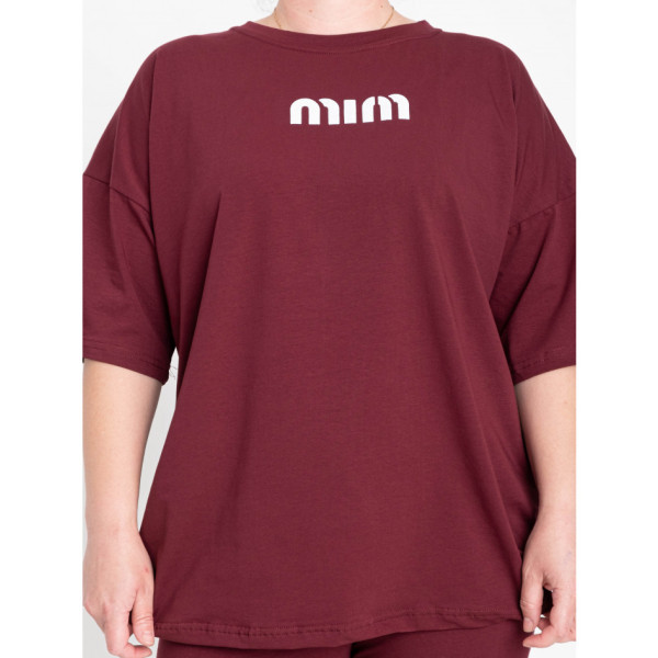 0142-52 бордовий жіночий костюм двійка (футболка + велосипедки) (5'TH AVENUE, турецька бавовна, 3 од. розміри батал: 54. 56. 58)