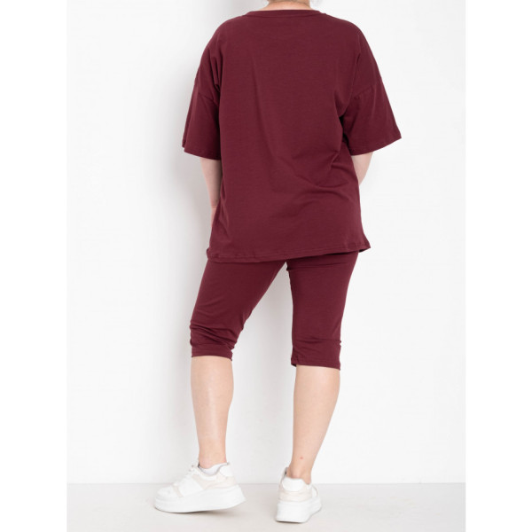 0142-52 бордовий жіночий костюм двійка (футболка + велосипедки) (5'TH AVENUE, турецька бавовна, 3 од. розміри батал: 54. 56. 58)