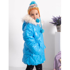 2021-23 блакитна дитяча куртка (на дівчинку 2-6 років, овчина, хутро на капюшоні, 5 од. розміри: 2. 3. 4. 5. 6)
