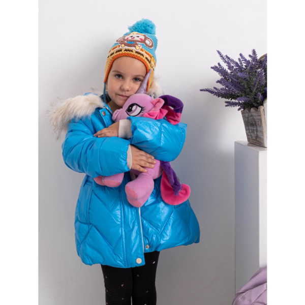 2021-23 блакитна дитяча куртка (на дівчинку 2-6 років, овчина, хутро на капюшоні, 5 од. розміри: 2. 3. 4. 5. 6)