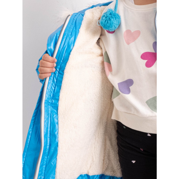 2021-23 блакитна дитяча куртка (на дівчинку 2-6 років, овчина, хутро на капюшоні, 5 од. розміри: 2. 3. 4. 5. 6)