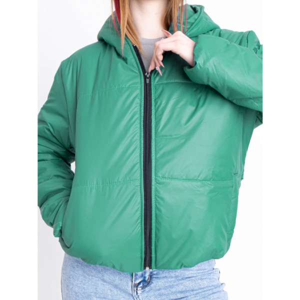 5010-75 ЗЕЛЕНА куртка-зефірка з капюшоном на синтепоні (2 од. розміри: 42/44.46/48)