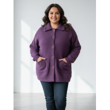 0265-24 фіолетовий жіночий кардиган (вовна альпаки, на ґудзиках, 1 од. універсальний розмір батал: 56-60)