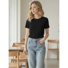 1800-1 чорна жіноча футболка (YOLA, турецький бавовна, 5 од. розміри норма: S. M. L. XL. 2XL)