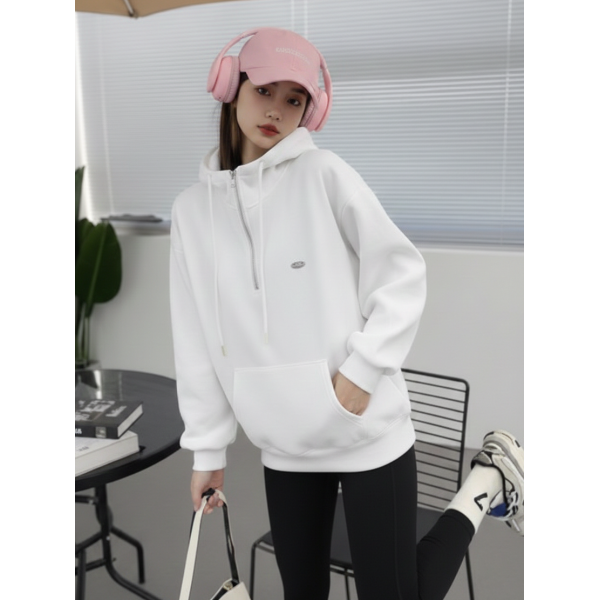 6299-10 біла жіноча спортивна кофта (змійка, з капюшоном, 5 од., універсальний розмір норма: M-XL)