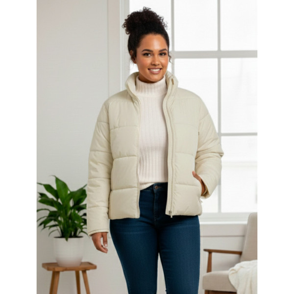 0416-2 бежева жіноча куртка (5`th Avenue, з кишенями, синтепон, 3од, розміри напівбатал: 50, 52, 54)