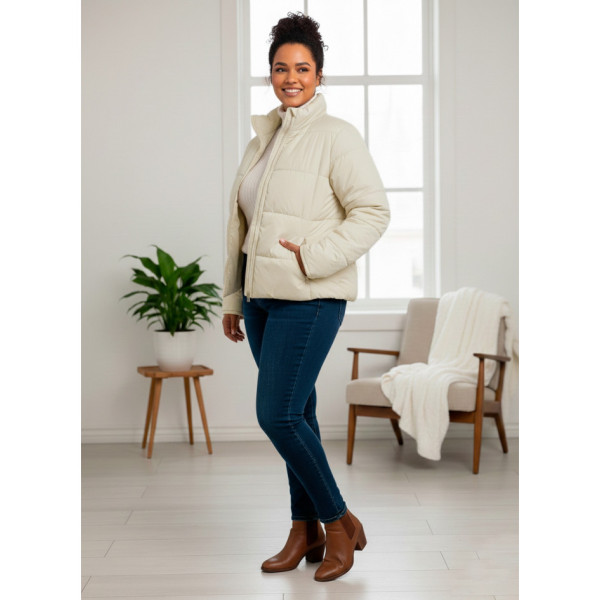 0416-2 бежева жіноча куртка (5`th Avenue, з кишенями, синтепон, 3од, розміри напівбатал: 50, 52, 54)