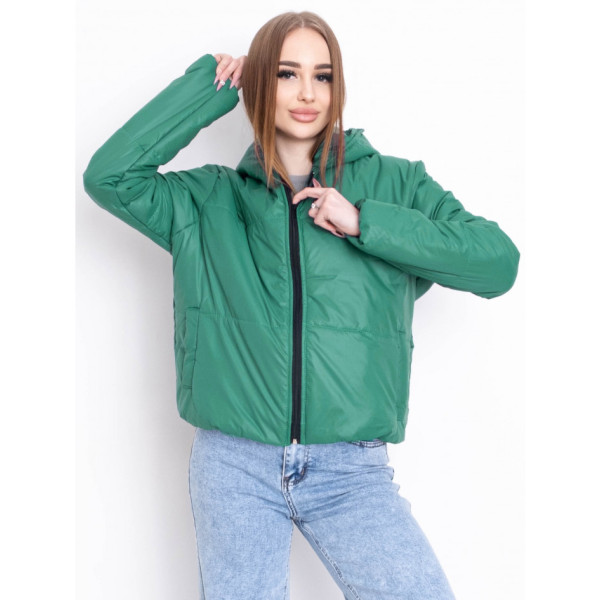 5010-75 ЗЕЛЕНА куртка-зефірка з капюшоном на синтепоні (2 од. розміри: 42/44.46/48)