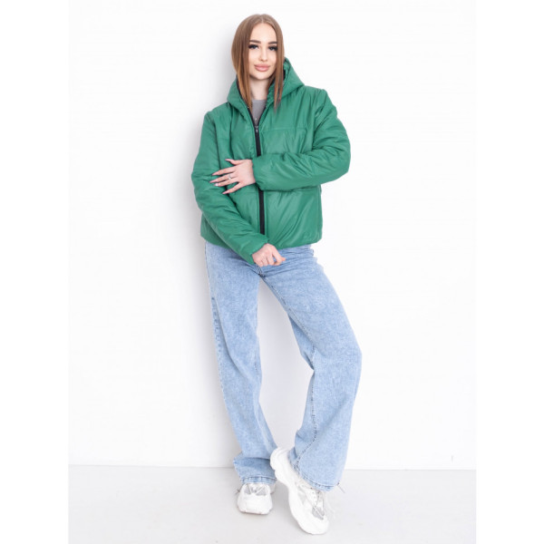 5010-75 ЗЕЛЕНА куртка-зефірка з капюшоном на синтепоні (2 од. розміри: 42/44.46/48)