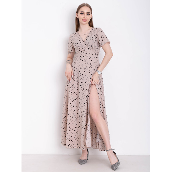 2502 жіноча бежева сукня (YOLA, тканина: супер софт, 2 од. розміри норма: S-M. L-XL)