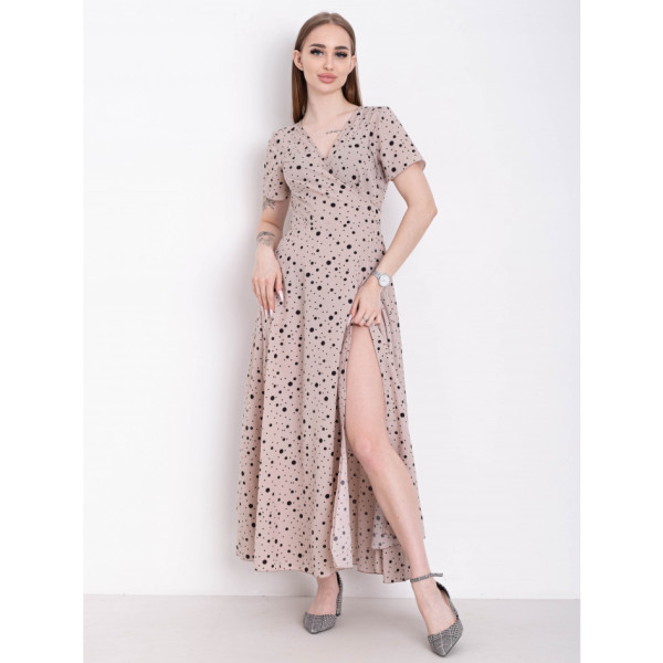 2502 жіноча бежева сукня (YOLA, тканина: супер софт, 2 од. розміри норма: S-M. L-XL)