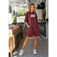 1591-52 бордовий жіночий костюм двійка (футболка + шорти) (5'TH AVENUE, 3 од. розміри норма: 42. 44. 46)