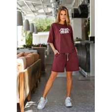 1591-52 бордовий жіночий костюм двійка (футболка + шорти) (5'TH AVENUE, 3 од. розміри норма: 42. 44. 46)
