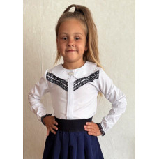 0240-2 * біла шкільна блузка з синім мереживом (софт, 6 од. розміри: 116. 122. 128. 134. 140. 146) видача наступного дня
