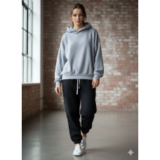 228002-10 світло-сірий жіночий спортивний костюм (YOLA. турецький полар-фліс, OVERSIZE, з капюшоном, 4од, розміри норма: S/M. S/M. L/XL. L/XL)