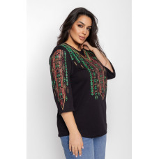 15218-1 * чорна жіноча вишиванка (100% бавовна, 4 од. розміри батал: 56-58; 58-60; 60-62; 62-64) видача наступного дня
