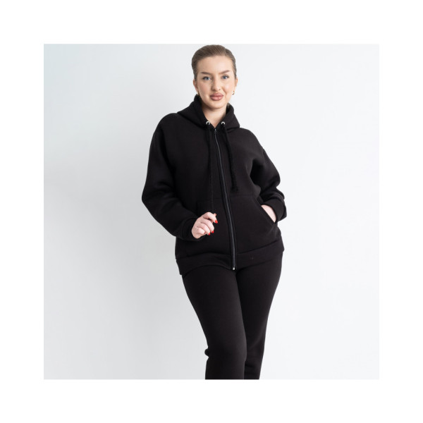 0638-1 черный женский спортивный костюм (5`th Avenue, турецкая трехнитка, флис, 3 ед, размеры батал: 50. 52. 54)