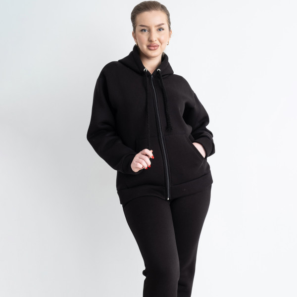 0638-1 черный женский спортивный костюм (5`th Avenue, турецкая трехнитка, флис, 3 ед, размеры батал: 50. 52. 54)