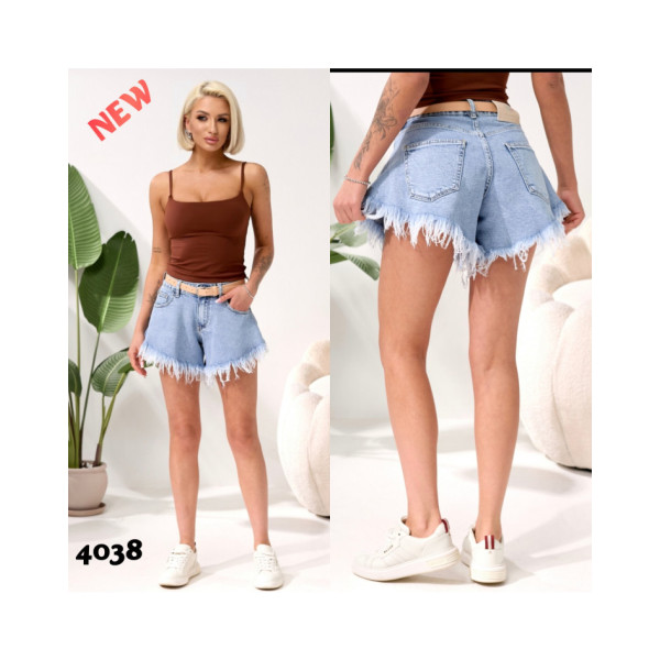 4038# голубые женские шорти, стрейч-коттон (6 ед, размеры норма: 25-30) выдача на следующий день