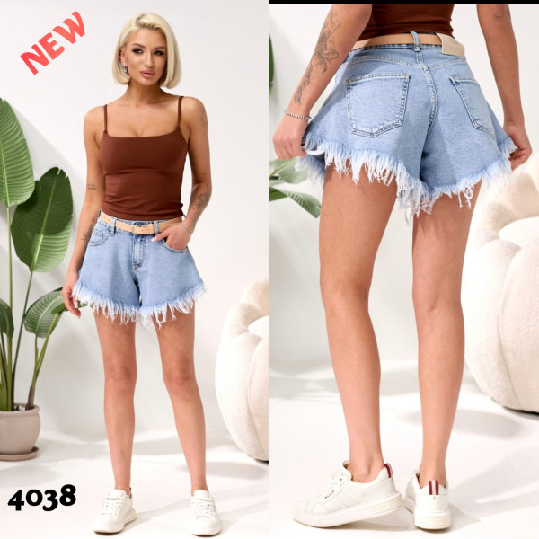 4038# голубые женские шорти, стрейч-коттон (6 ед, размеры норма: 25-30) выдача на следующий день