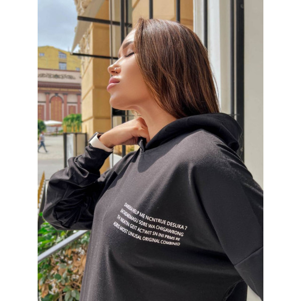 15115-1 / чорний жіночий спортивний костюм (Yola, з двонитки, 5 од. розміри: S. S. S. M.L) YOLA