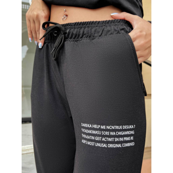 15115-1 / чорний жіночий спортивний костюм (Yola, з двонитки, 5 од. розміри: S. S. S. M.L) YOLA