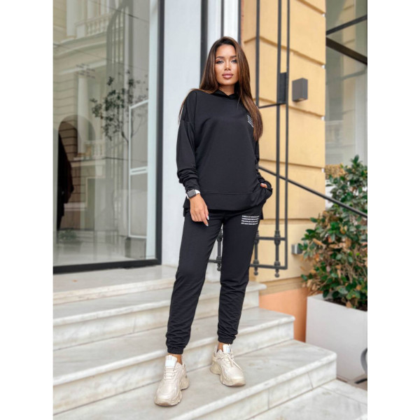 15115-1 / чорний жіночий спортивний костюм (Yola, з двонитки, 5 од. розміри: S. S. S. M.L) YOLA
