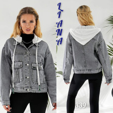 0339# серая женская джинсовая куртка (Liana, стрейч коттон, 6 ед, размеры норма: XS-2XL) выдача на следующий день Liana