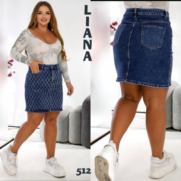 0512# синяя женская джинсовая юбка с камнями (стрейч-коттон, 6 ед, размеры полубатал: 28-33) выдача на следующий день Liana