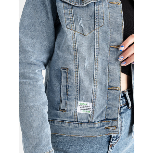 0906-3 / голубая женская джинсовая куртка (New Jeans, стрейчевая, 3 ед. размеры норма:XS, XS, XS) Джинсовая куртка