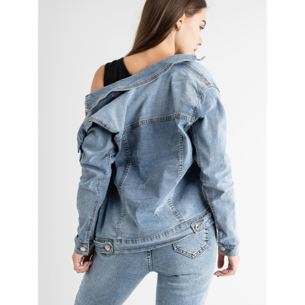 0906-3 / голубая женская джинсовая куртка (New Jeans, стрейчевая, 3 ед. размеры норма:XS, XS, XS) Джинсовая куртка