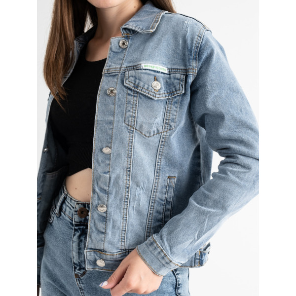 0906-3 / голубая женская джинсовая куртка (New Jeans, стрейчевая, 3 ед. размеры норма:XS, XS, XS) Джинсовая куртка