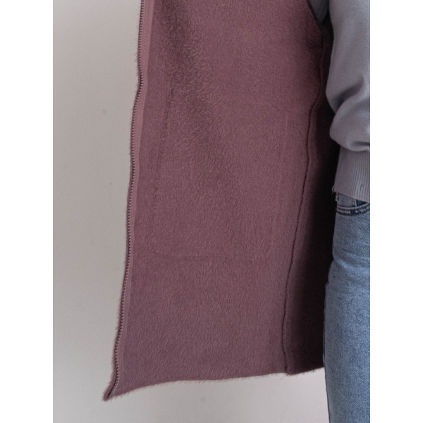 0565-32 темно-сиреневый женский кардиган (шерсть альпаки, на змейке, 1 ед. универсальный полубатальный размер: 48-52) Кардиган