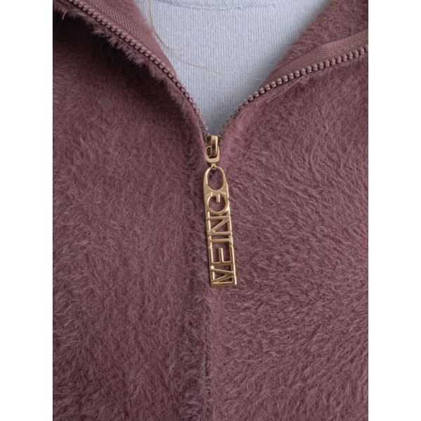 0565-32 темно-сиреневый женский кардиган (шерсть альпаки, на змейке, 1 ед. универсальный полубатальный размер: 48-52) Кардиган