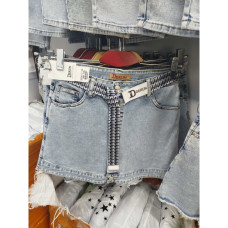 7067# голубые женские джинсовые шорты-юбка(Derun, стрейч, 6 ед, размеры батал: 30-36) выдача на следующий день Derun