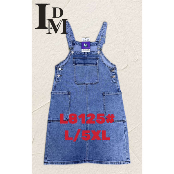 8125# голубой женский джинсовый сарафан (LDM, 6 ед, размеры батал: L-5XL) выдача на следующий день Сарафан