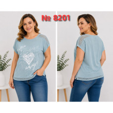 8201 # голубая женская футболка (трикотаж, лен, 4 ед, размеры батал: 2XL-5XL) выдача на следующий день Футболка