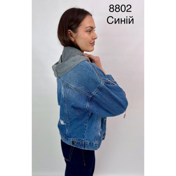 8802 # блакитна жіноча джинсова куртка з камінцями (5 од., розміри норма: 44-52) видача наступного дня Куртка