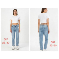 0587# голубые женские джинсы мом (стрейч коттон, 6 ед, размеры норма: 25-30) выдача на следующий день Джинсы