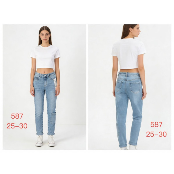 0587# голубые женские джинсы мом (стрейч коттон, 6 ед, размеры норма: 25-30) выдача на следующий день Джинсы
