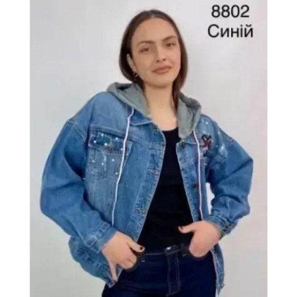 8802 # блакитна жіноча джинсова куртка з камінцями (5 од., розміри норма: 44-52) видача наступного дня Куртка