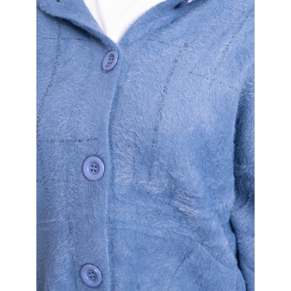 0777-42 голубой женский кардиган (шерсть альпаки, с капюшоном, 1 ед. универсальный размер батал: 56-60) Альпака
