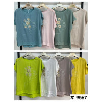 9567# выбор цвета женская футболка (лён, 4 ед, размеры батал: 3XL-6XL) выдача на следующий день Футболка