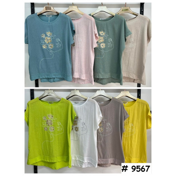 9567# выбор цвета женская футболка (лён, 4 ед, размеры батал: 3XL-6XL) выдача на следующий день Футболка
