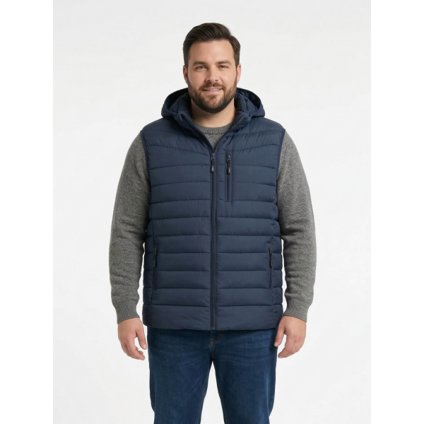 0207-22 синя чоловіча жилетка (синтепон, з капюшоном, 5од, розміри на бірках, 5XL. 6XL. 7XL. 8XL. 9XL, відповідають баталу:2XL. 3XL. 4XL. 5XL. 6XL) Жилетка