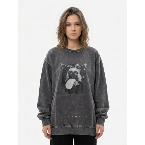 0666-6 серый женский свитшот (двухнитка, принт, 1 ед, универсальный размер норма : S/L) Свитшот