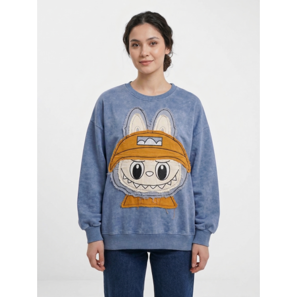 2315-42 голубой женский свитшот (двухнитка, варка, нашивка, 1 ед, универсальный размер норма : S/XL) Свитшот